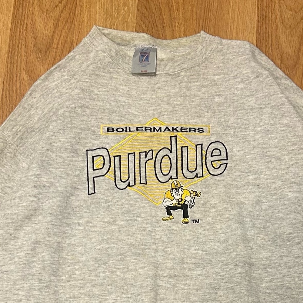 Vintage LOGO 7 Gray Purdue Boilermakers Sweater